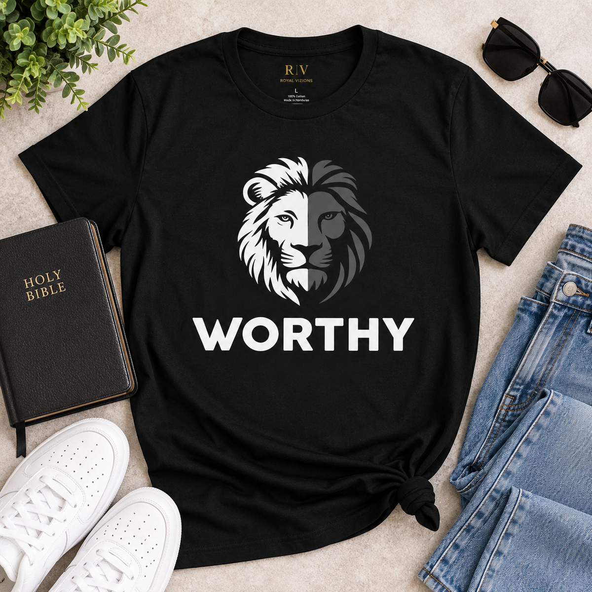 WORTHY Lion Graphic T-Shirt | Unisex Christian Tee